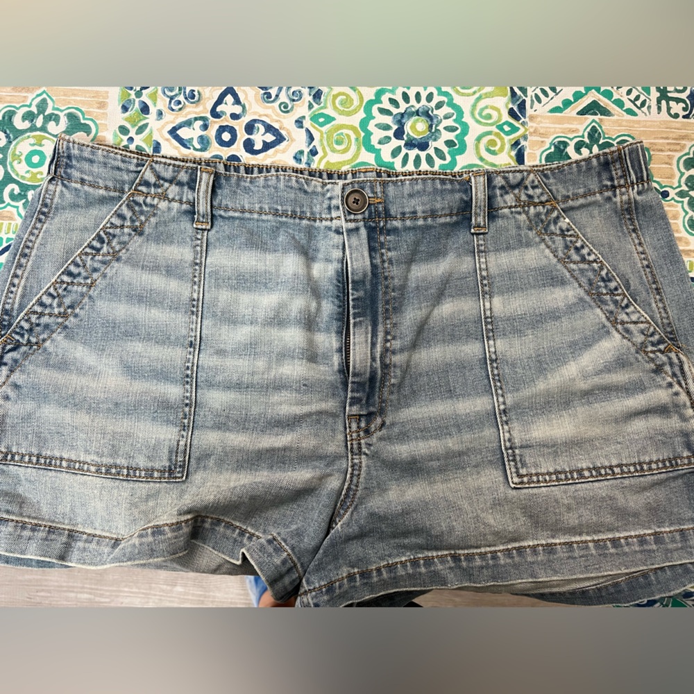 Aerie Blue Jean Shorts with Distressed Frayed Hem